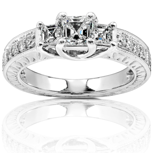 Three Stone Asher Cut Diamond Ring